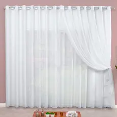Cortina Microfibra Com Voil 4,00 x 2,70 Semi Blackout Janela Quarta e Sala Branco apartamento branca
