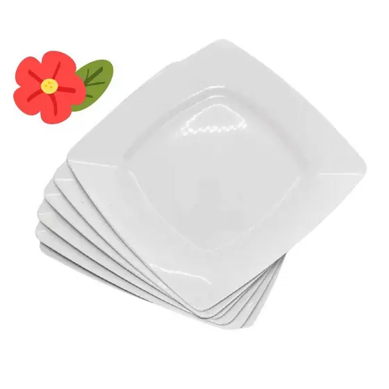 Prato Refeição Quadrado BRANCO PLÁSTICO Reforçado e Resistente; Kit 5 á 30 Pratos. Jantar/Almoço/Festas/Eventos.