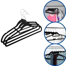 Kit 3 Cabides de Veludo Preto Antideslizante Slim Ultrafino Organizador Guarda Roupa Closet