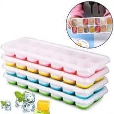 Kit 4 Formas de Gelo Cubo com Tampa Rígida e Fundo Silicone Cores Sortidas