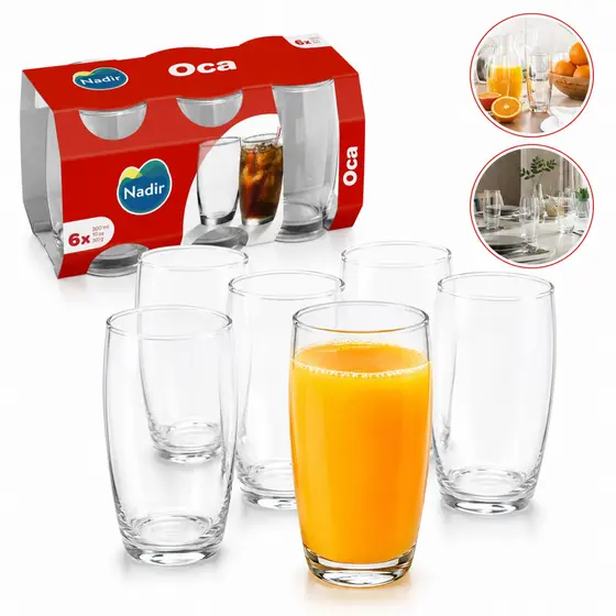 Jogo Kit 6 Copos Vidro Longo Oca Drink Água Suco 300ml Nadir