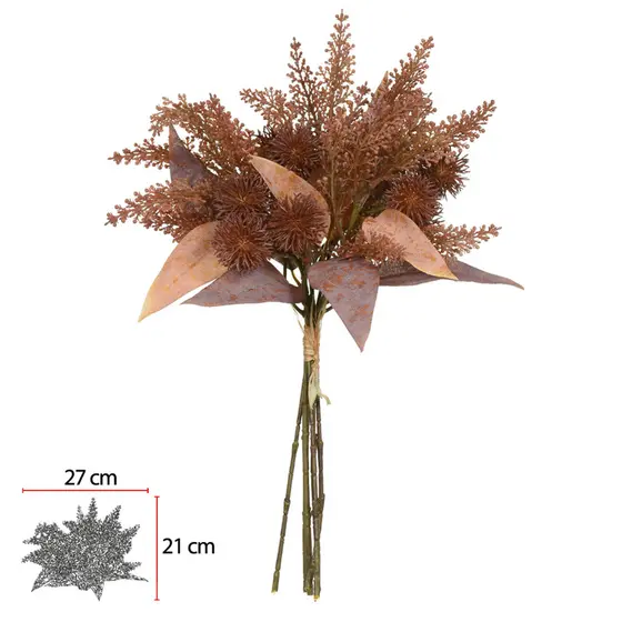 Buquê Mamona Ramalhete com Fita Ocre Outono 38cm