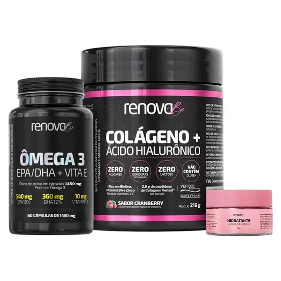 Colágeno Ácido Hialurônico + Ômega 3 EPA/DHA - Renova Be