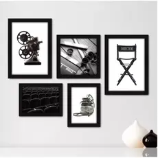 Kit Com 5 Quadros Decorativos - Cinema Projetor Filmes - 043kq01 Visu = 36
