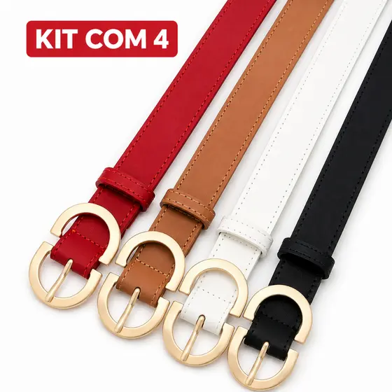 KIt de Cinto Feminino Fino Moda Blogueira Fivela Invertida Plus Size 4 cm