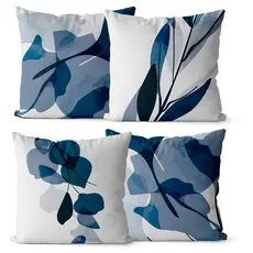 Kit 4 Capas De Almofadas Decorativas Floral Azul 45x45