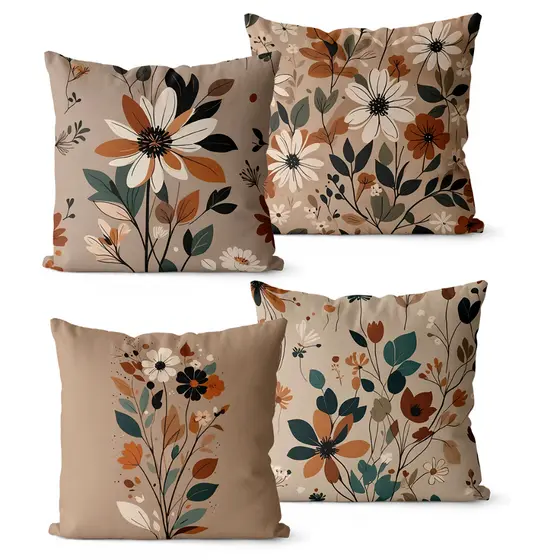 Kit 4 Capas De Almofadas Floral Moderna 45x45