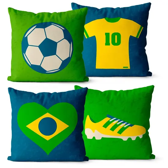 Kit 4 Capas de Almofadas Decorativas Brasil Copa do mundo 45x45