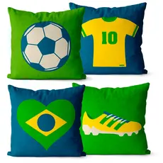 Kit 4 Capas de Almofadas Decorativas Brasil Copa do mundo 45x45