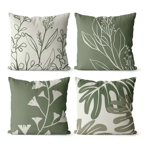 Kit 4 Capas de Almofadas Decorativas 45x45  - Floral Verde 003