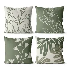 Kit 4 Capas de Almofadas Decorativas 45x45  - Floral Verde 003