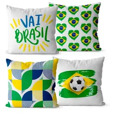 Kit 4 Capas de Almofadas Decorativas Vai Brasil 45x45 - Copa do Mundo