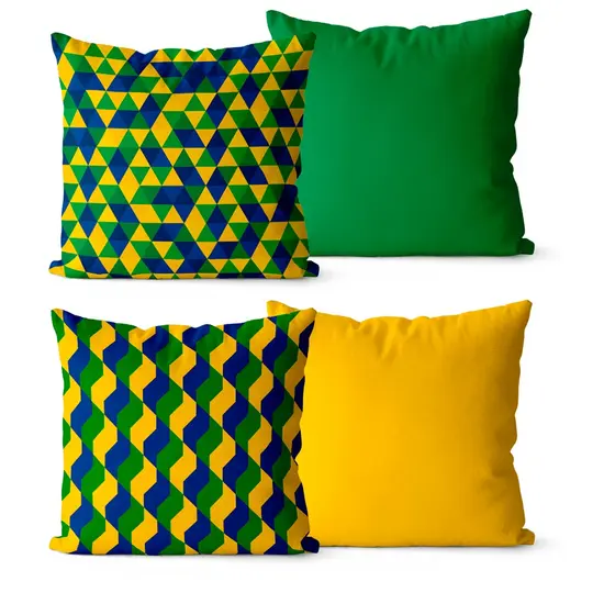Kit 4 Capas de Almofadas Brasil Copa do Mundo 45x45