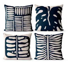 Kit 4 Capas de Almofadas Decorativas 45x45  - Azul Marinho e Bege