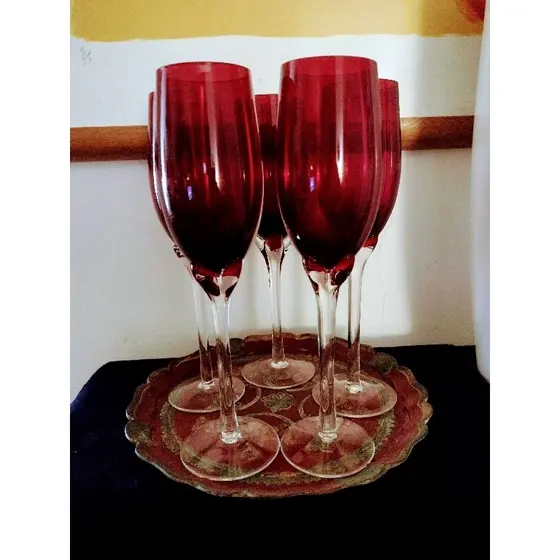 5 TAÇAS DE CHAMPANHE CRISTAL DA BOHEMIA