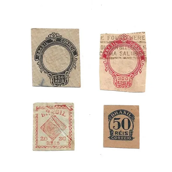 4 ESTAMPILHAS BRASIL CORREIO 500 RÉIS 300, 50 E 20 RÉIS