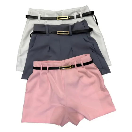 Kit 3 Short Alfaiataria Feminino Com Cinto Cintura Alta