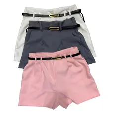 Kit 3 Short Alfaiataria Feminino Com Cinto Cintura Alta