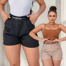 kit 2 Short Alfaiataria Feminino Com Cinto Short Alfaiataria Feminino Lançamento Verao
