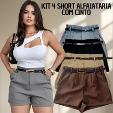 Kit 4 Short Alfaiataria Feminino Bermuda Alfaiataria Feminino Com Cinto Super Confortável