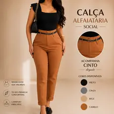Calça Feminina Social Alfaiataria Com cinto Fivela escritório