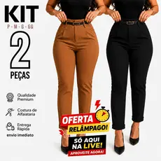 Kit 2 Calças com cinto Alfaiataria Feminina Cenoura Casual Social