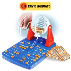 Jogo de Bingo Brinquedo Infantil 48 Cartelas 90 Bolinhas com Globo Giratório Para Festa Brincadeira
