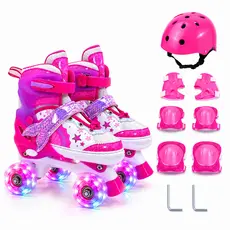 Patins Sereia Rosa Pink Infantil Menina 4 Rodas Sports Regulável luz de LED Com ou Sem Kit de Segurança
