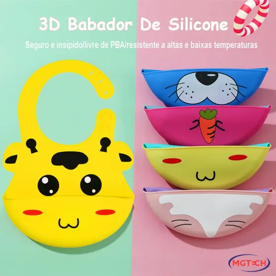 Babador Bebê Menino Silicone Impermeável Cata Migalhas Ajustável Resistente E Durável Infantil