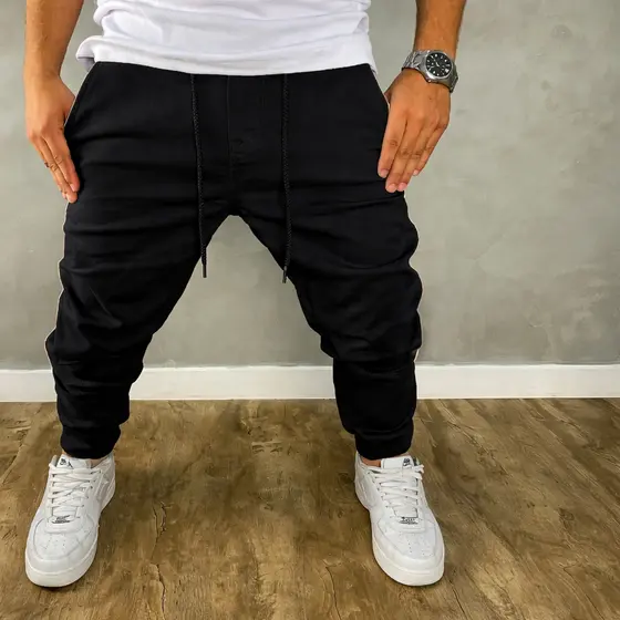 Calça Masculino Jogger Destroyed Jeans Com punho