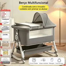 Berço Moisés Portátil Mesa De Troca Integrada 6 Níveis De Altura Anti-Refluxo 0-3 Anos