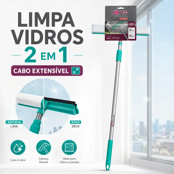 Mop Limpa Vidros 2 em 1 Limpa e Seca Noviça Bettanin