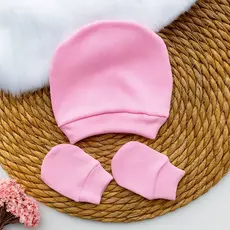 Kit Touca e Luva Canelado Bebe Recem Nascido Saída Maternidade Enxoval Menino Menina