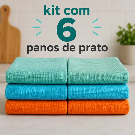 Kit 6 Pano de Prato Cozinha Premium 60x35 com Bainha Atacado Sortidos