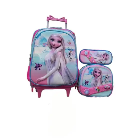 Kit Mochila Infantil Escolar Frozen-Elsa com Rodinhas + Lancheira + Estojo