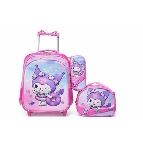kit Mochila Escolar Infantil Kuromi com Rodinhas + Lancheira + Estojo 💜🎀 Kit Completo