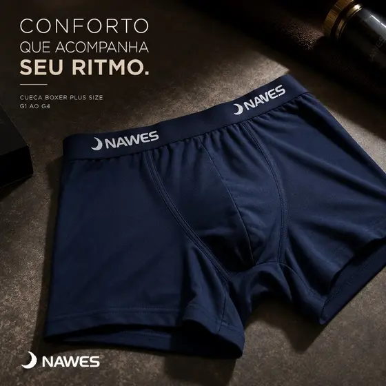 CUECA BOX PLUS SIZE EXTRA GRANDE NAWES COTON ALGODÃO CONFORT