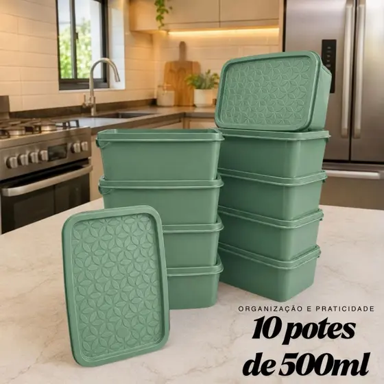 Kit 10 Potes 500ml Herméticos de Plástico com Tampa