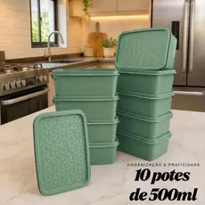 Kit 10 Potes 500ml Herméticos de Plástico com Tampa