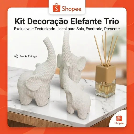 Kit  Elefantes Decorativos Branco/Preto/Creme -  Texturizado - Sorte e Proteção  Feng Shui para sala, quarto, escritório