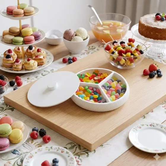 Porta Snacks e Aperitivos Para Doces e Salgados com Tampa moderna minimalista para sala cozinha e piquiniques e festas..