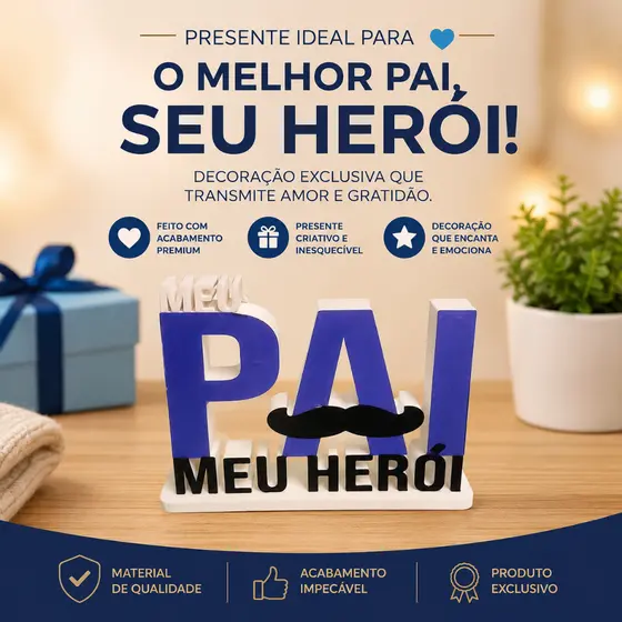Letreiro Decorativo | Presente Dia dos Pais | Decoração Moderna | Pai Amado | meu pai meu herói | decoração afetiva