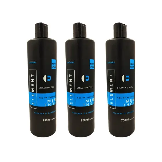 Kit 3 Unidades Shaving Element Menthol 750ml Uso Profissional Barbear Perfeito