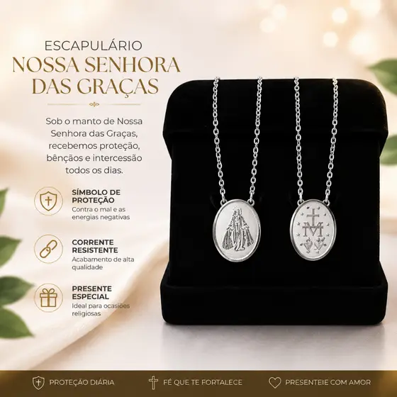 Escapulário Amuleto Nossa Senhora das Graças Aço Inox 316l Prateado