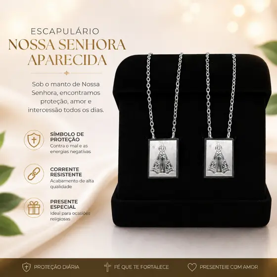 Escapulário Amuleto N. Senhora Aparecida Aço Inox 316l Prateado