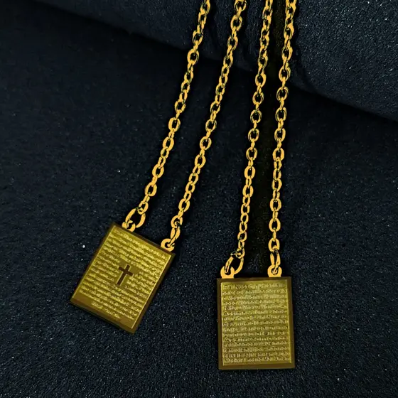 Escapulário Amuleto Pai Nosso Aço Inox 316l Dourado