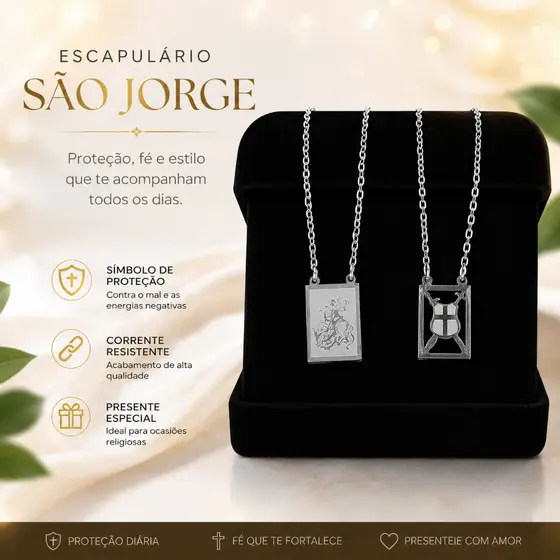 Escapulário Amuleto São Jorge Escudo Vazado Aço Inox 316l Prateado