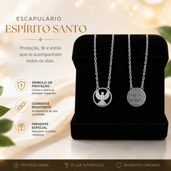 Escapulário Amuleto Espírito Santo Vazado Aço Inox 316l Prateado