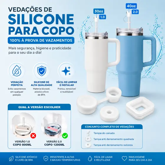 Tampa Vedação Protetora Para Copo Térmico Anti Vazamento 2.0 / 30oz ou 40oz