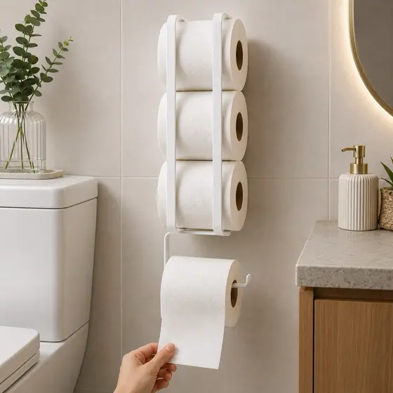 Organizador Papel Higiênico Parede 4 Rolos Suporte Metal